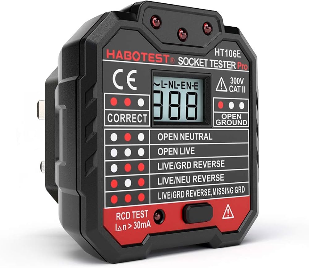 RCD tester verifying circuit breaker trip time and safety